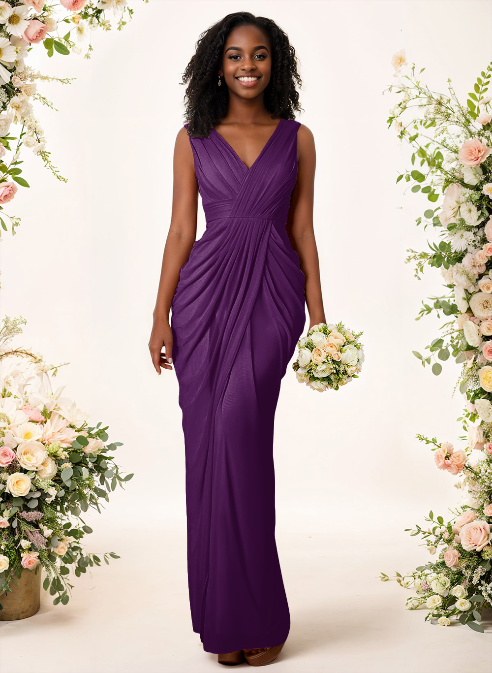 Sheath/Column V-Neck Sleeveless Floor-Length Chiffon Bridesmaid Dresses, product image 112