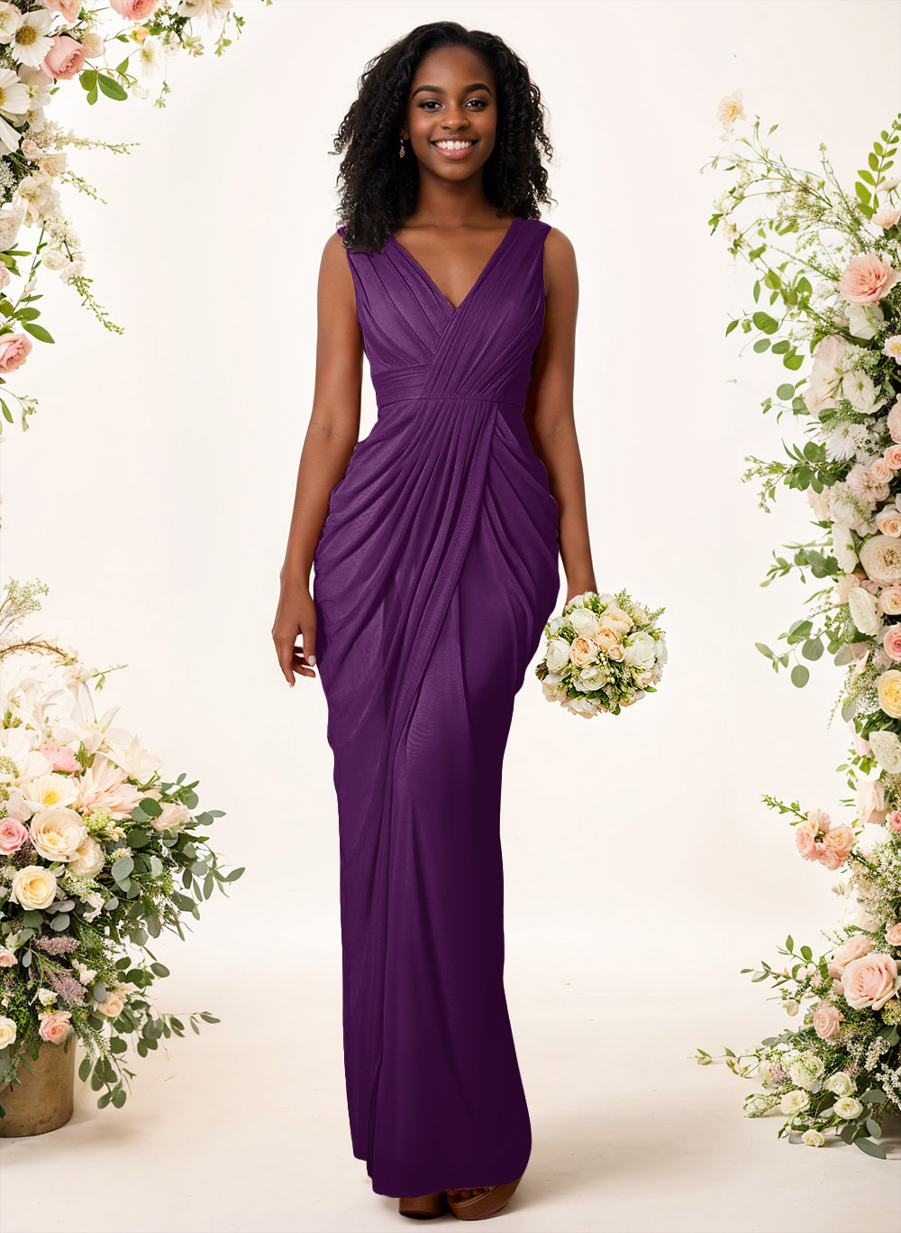Sheath/Column V-Neck Sleeveless Floor-Length Chiffon Bridesmaid Dresses, product image 112