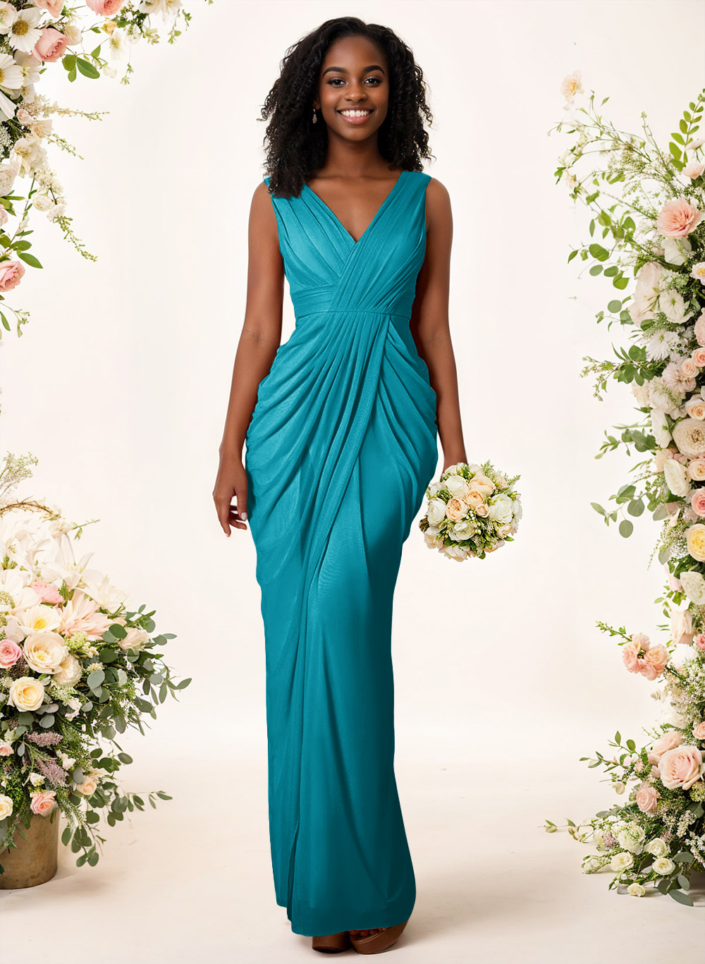 Sheath/Column V-Neck Sleeveless Floor-Length Chiffon Bridesmaid Dresses, product image 136