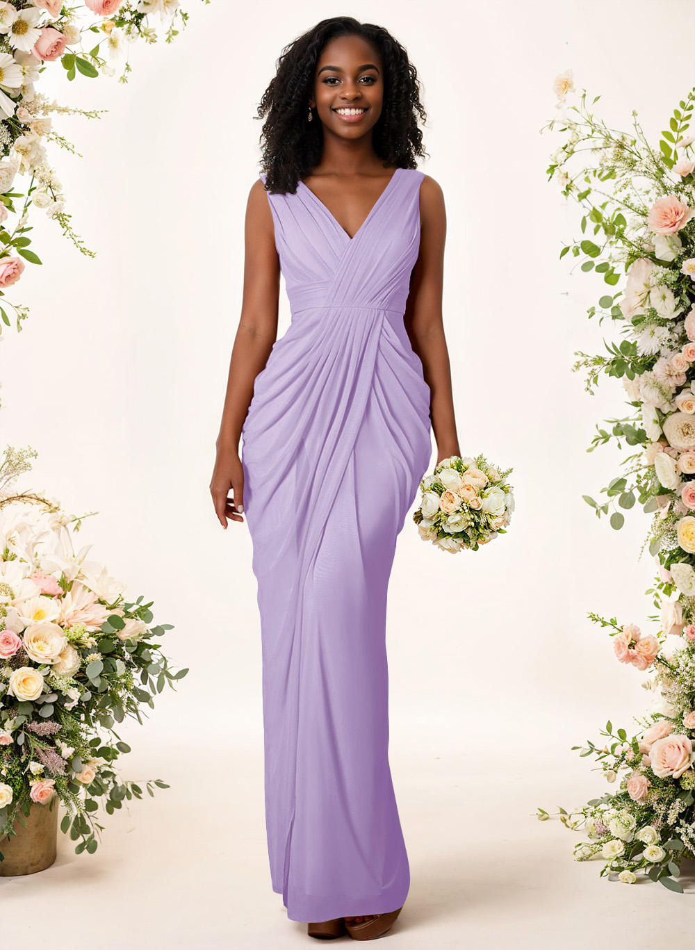 Sheath/Column V-Neck Sleeveless Floor-Length Chiffon Bridesmaid Dresses, product image 100