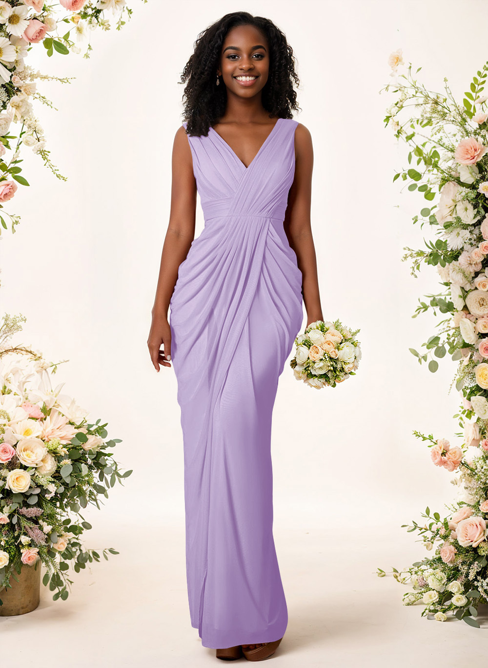 Sheath/Column V-Neck Sleeveless Floor-Length Chiffon Bridesmaid Dresses, product image 100