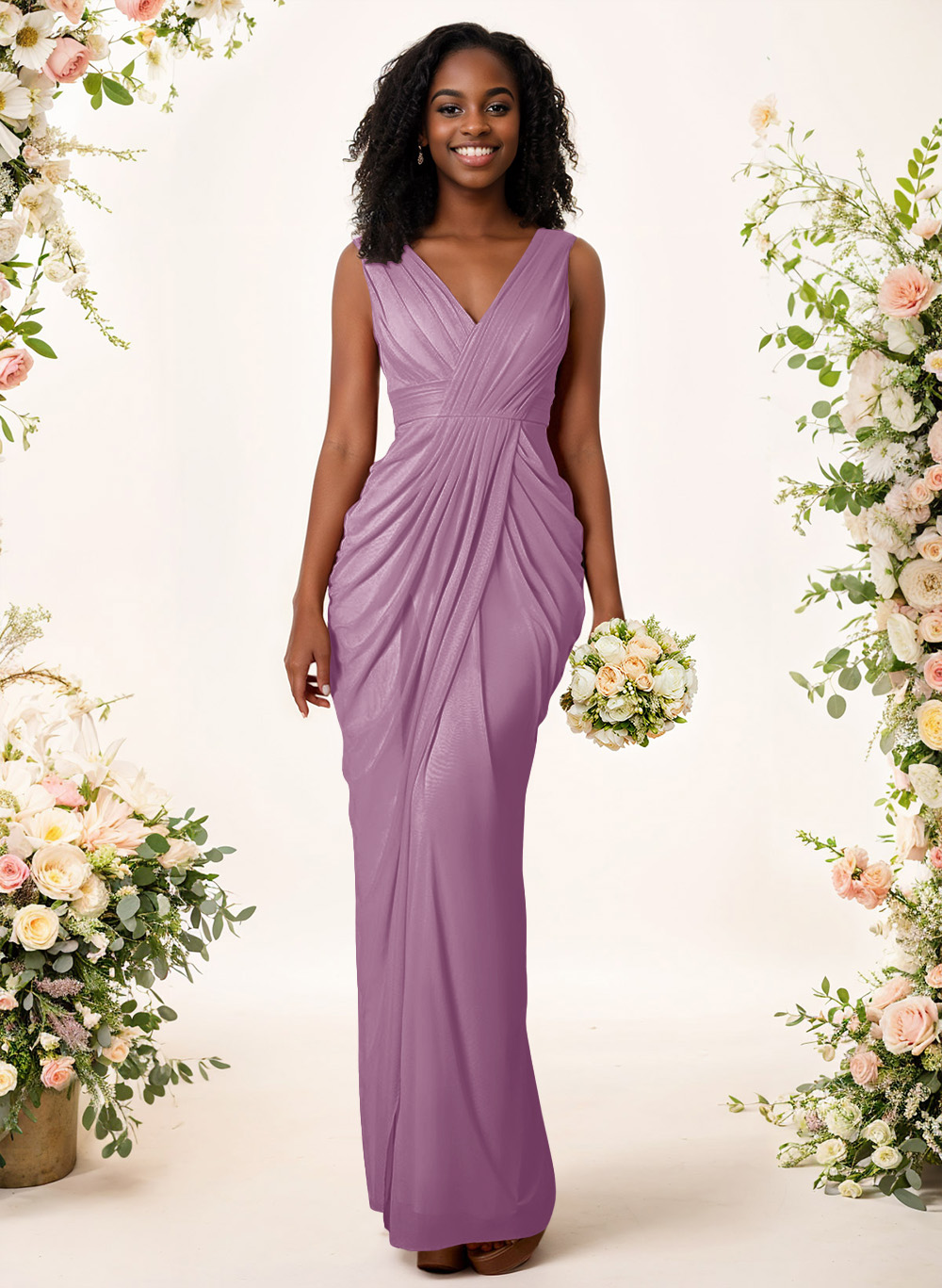 Sheath/Column V-Neck Sleeveless Floor-Length Chiffon Bridesmaid Dresses, product image 97