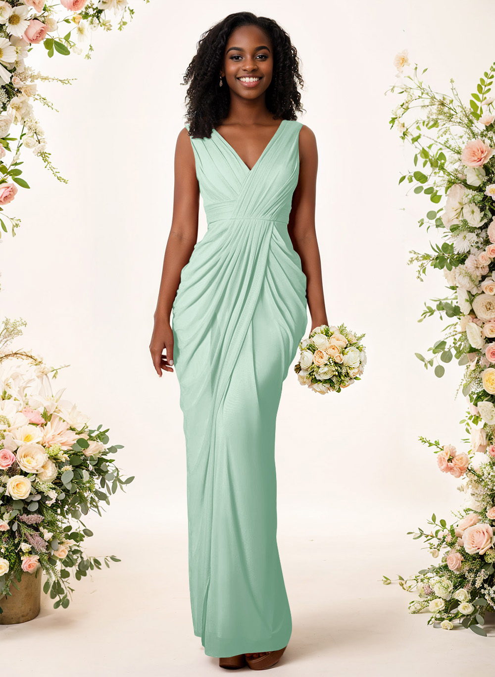 Sheath/Column V-Neck Sleeveless Floor-Length Chiffon Bridesmaid Dresses, product image 145