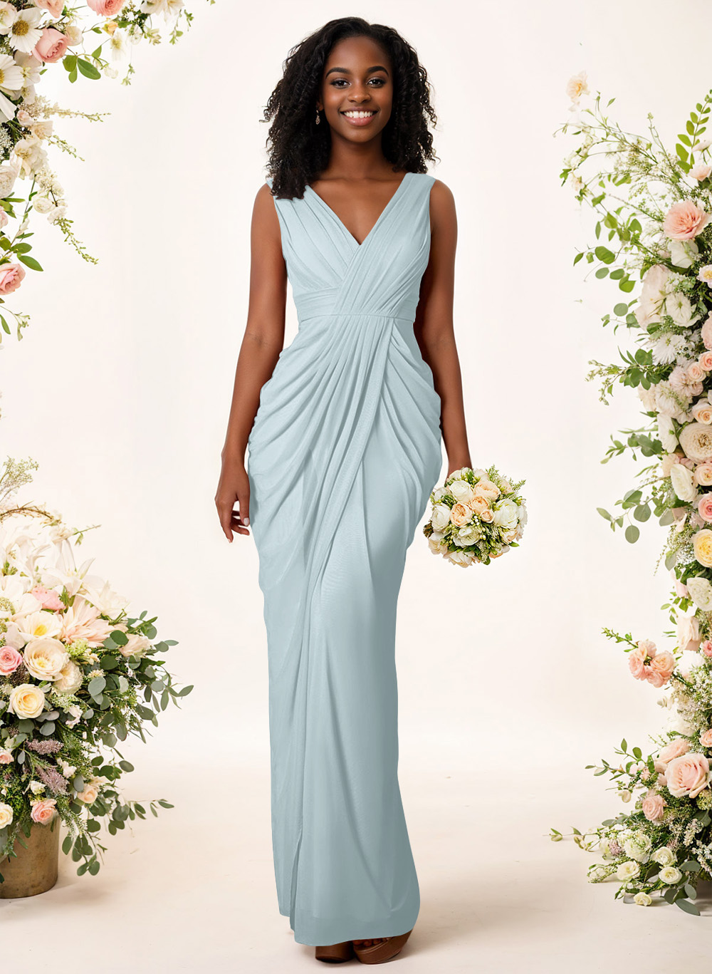 Sheath/Column V-Neck Sleeveless Floor-Length Chiffon Bridesmaid Dresses, product image 40