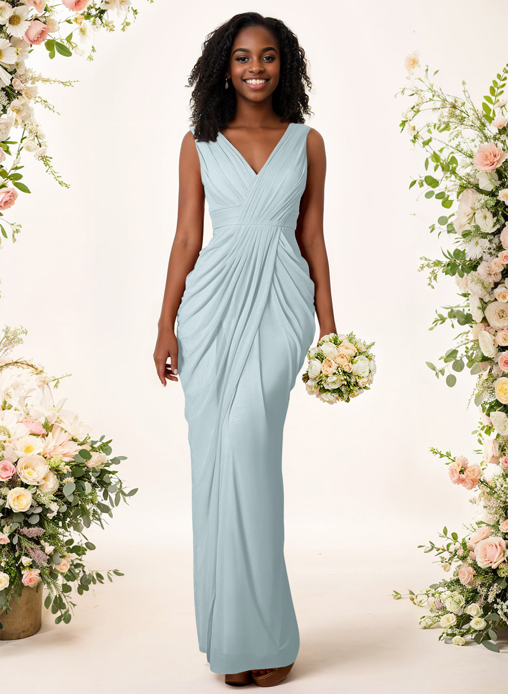 Sheath/Column V-Neck Sleeveless Floor-Length Chiffon Bridesmaid Dresses, product image 40