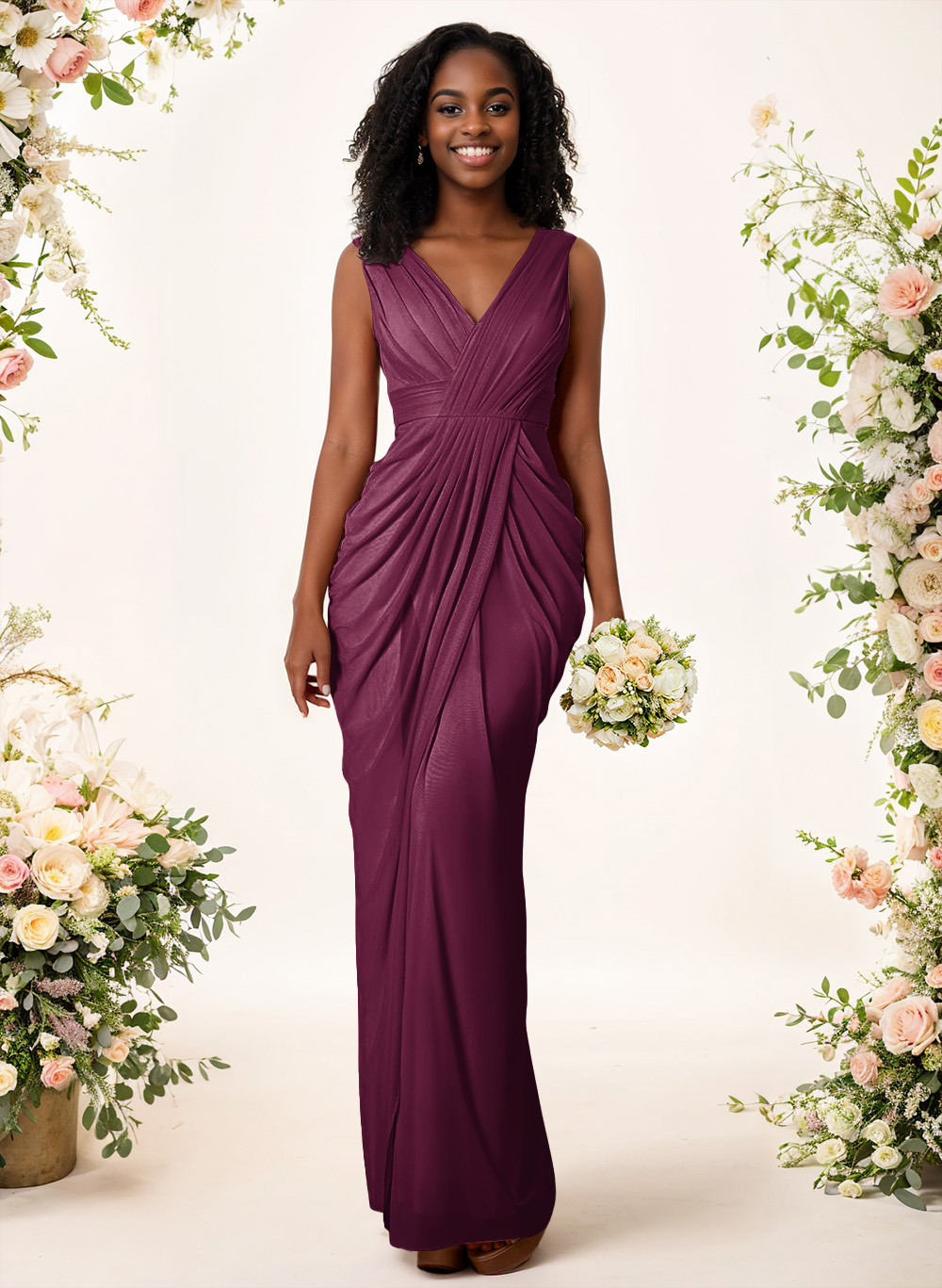 Sheath/Column V-Neck Sleeveless Floor-Length Chiffon Bridesmaid Dresses, product image 52