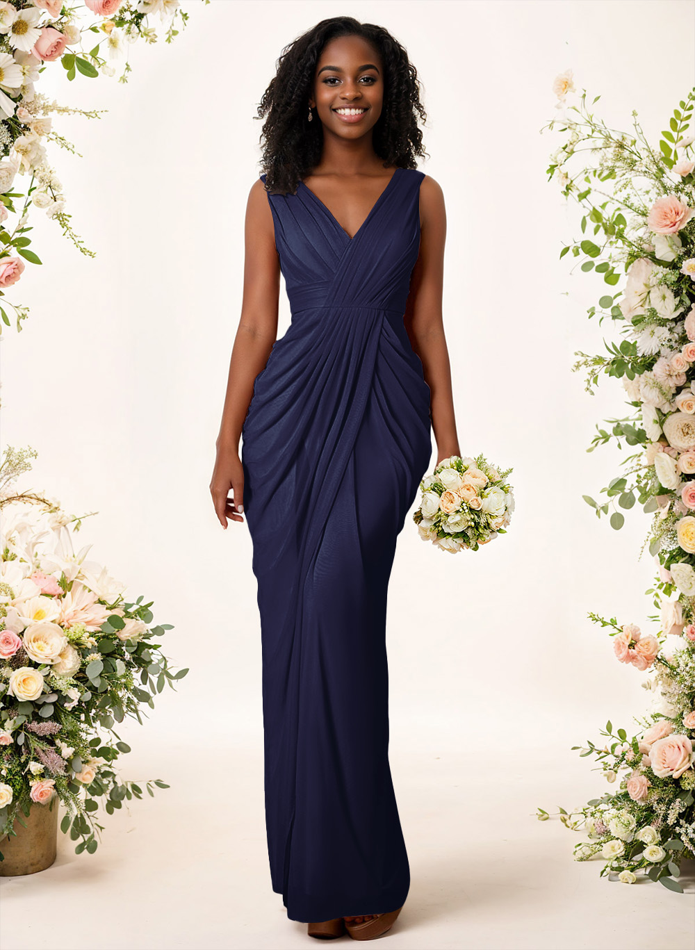 Sheath/Column V-Neck Sleeveless Floor-Length Chiffon Bridesmaid Dresses, product image 10