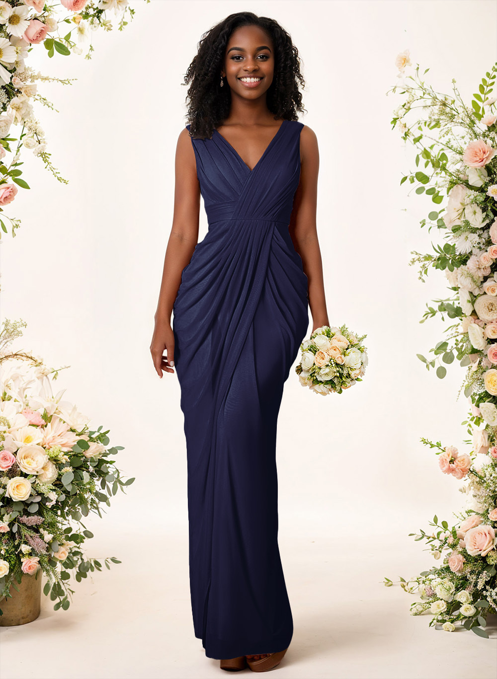 Sheath/Column V-Neck Sleeveless Floor-Length Chiffon Bridesmaid Dresses, product image 10