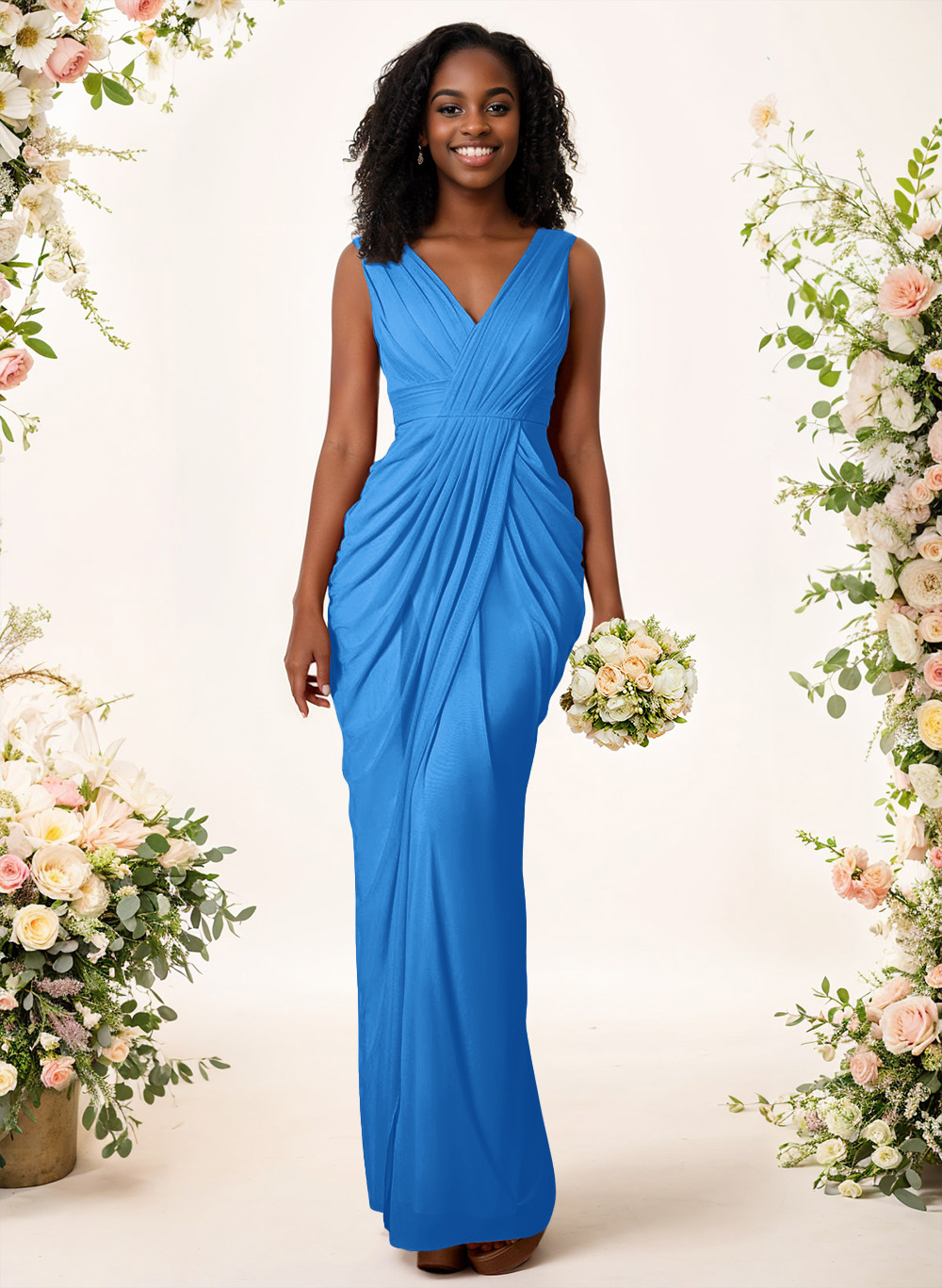 Sheath/Column V-Neck Sleeveless Floor-Length Chiffon Bridesmaid Dresses, product image 28