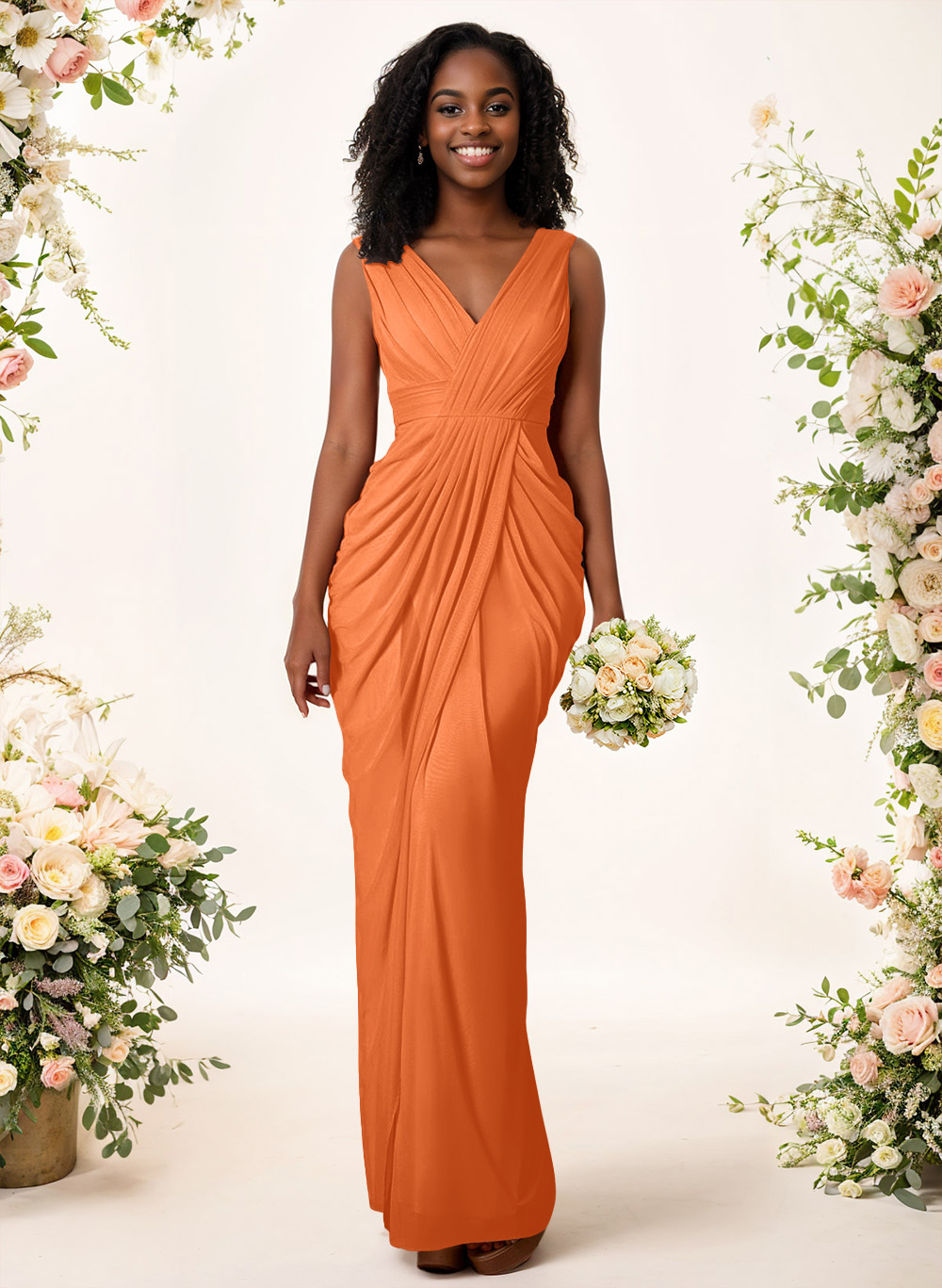 Sheath/Column V-Neck Sleeveless Floor-Length Chiffon Bridesmaid Dresses, product image 163
