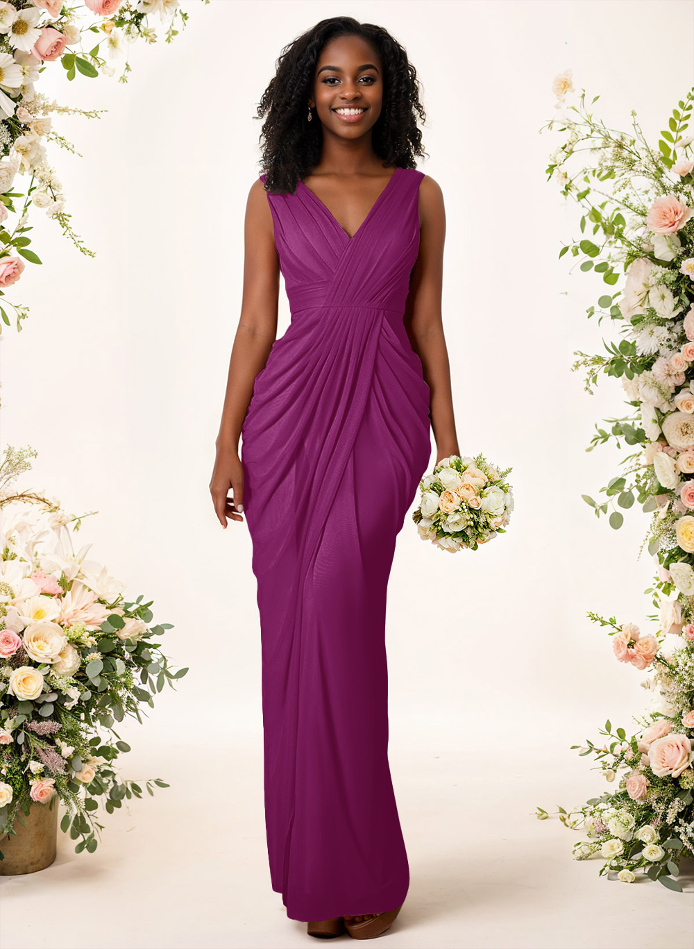 Sheath/Column V-Neck Sleeveless Floor-Length Chiffon Bridesmaid Dresses, product image 115