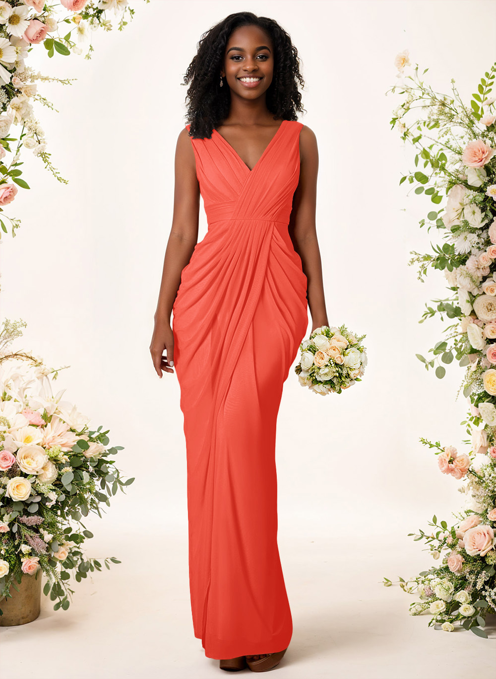 Sheath/Column V-Neck Sleeveless Floor-Length Chiffon Bridesmaid Dresses, product image 166
