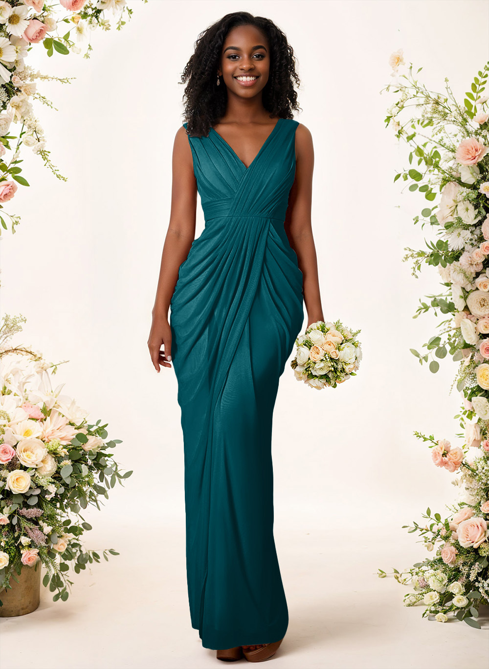 Sheath/Column V-Neck Sleeveless Floor-Length Chiffon Bridesmaid Dresses, product image 133