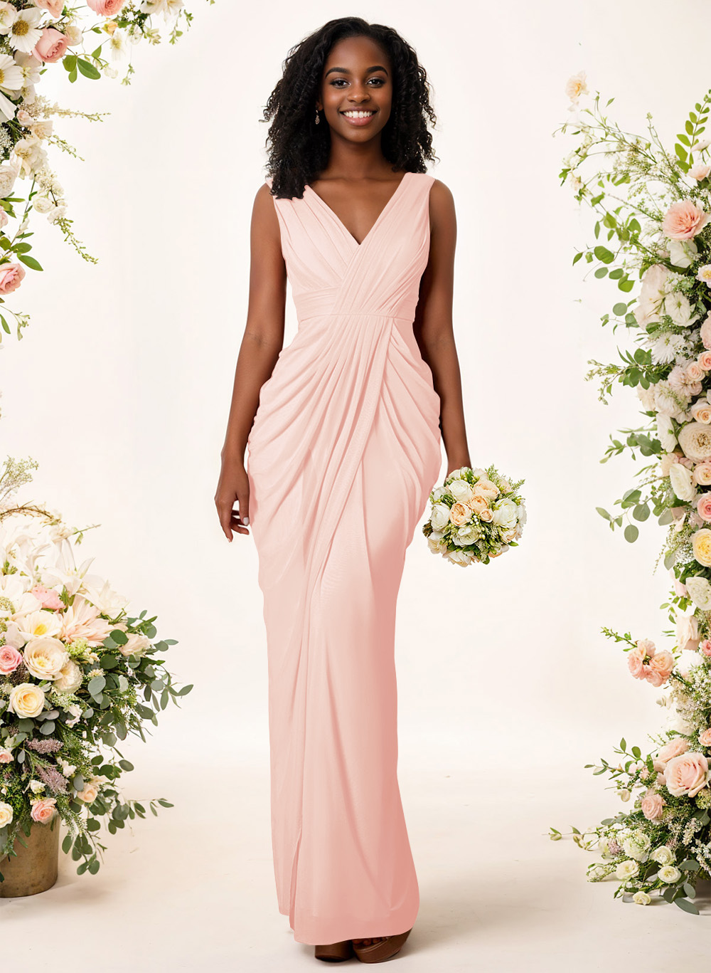 Sheath/Column V-Neck Sleeveless Floor-Length Chiffon Bridesmaid Dresses, product image 67