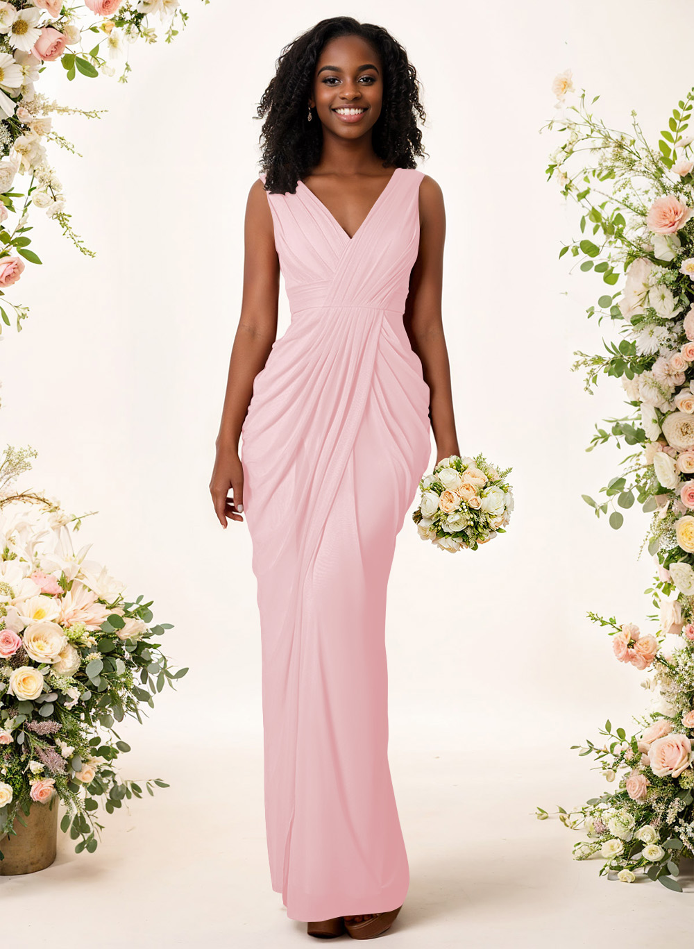 Sheath/Column V-Neck Sleeveless Floor-Length Chiffon Bridesmaid Dresses, product image 76