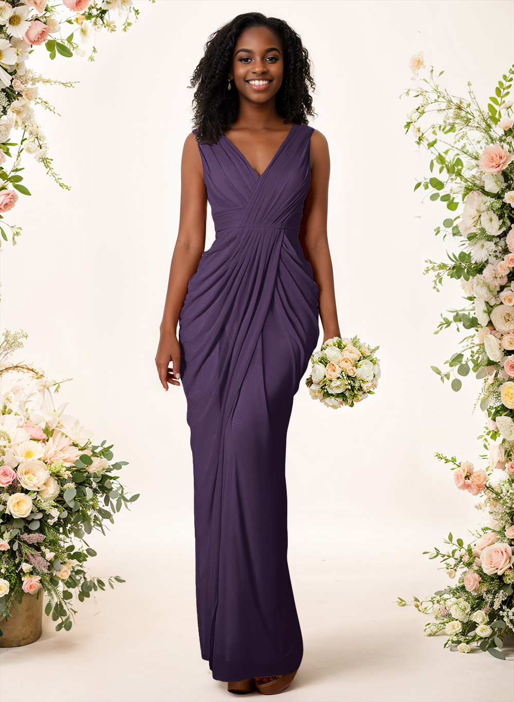 Sheath/Column V-Neck Sleeveless Floor-Length Chiffon Bridesmaid Dresses, product image 109
