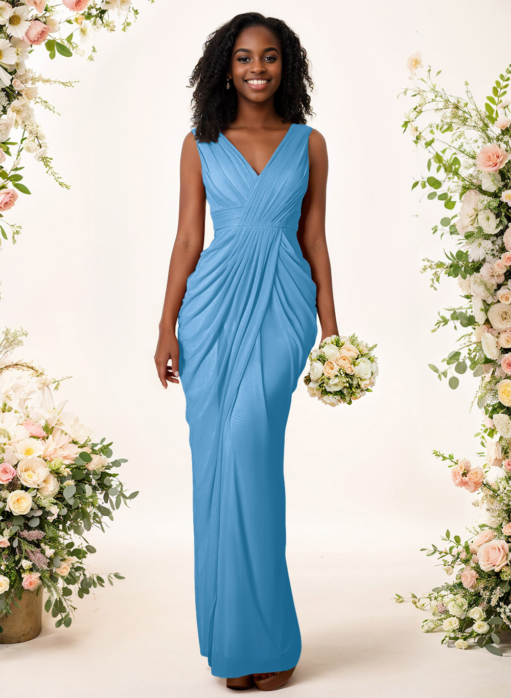 Sheath/Column V-Neck Sleeveless Floor-Length Chiffon Bridesmaid Dresses, product image 31