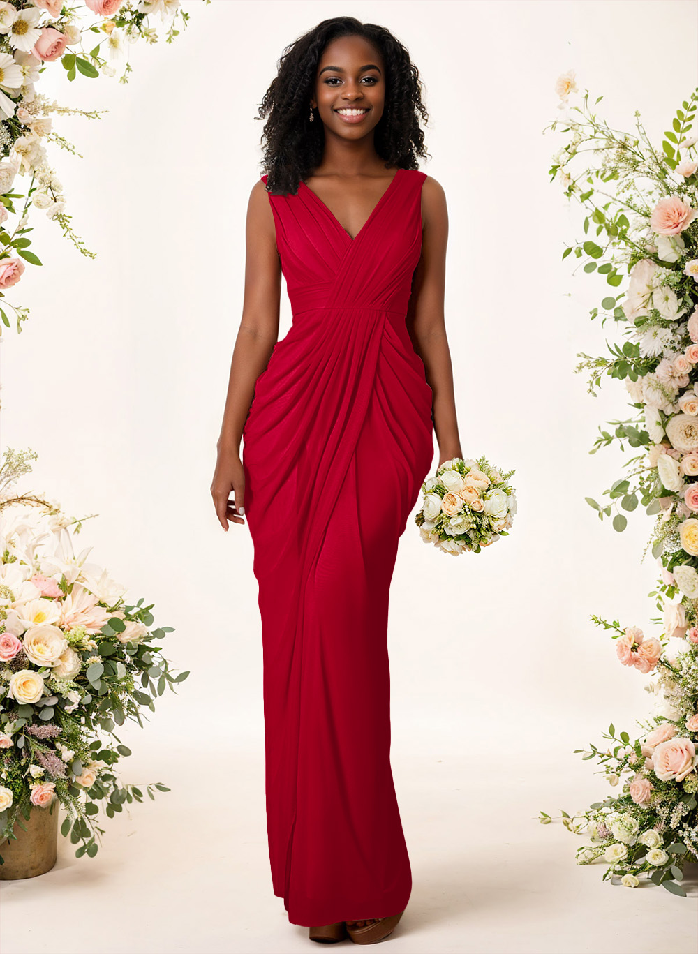 Sheath/Column V-Neck Sleeveless Floor-Length Chiffon Bridesmaid Dresses, product image 55