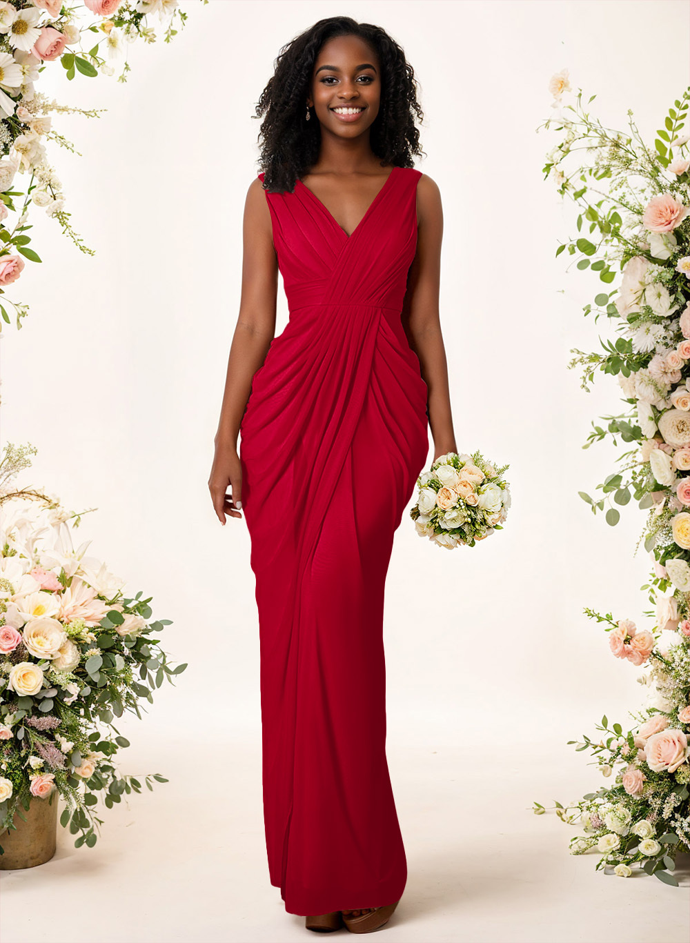 Sheath/Column V-Neck Sleeveless Floor-Length Chiffon Bridesmaid Dresses, product image 55