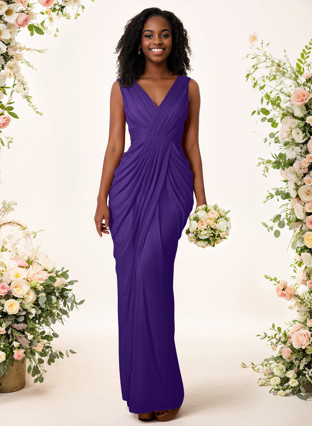 Sheath/Column V-Neck Sleeveless Floor-Length Chiffon Bridesmaid Dresses, product image 124