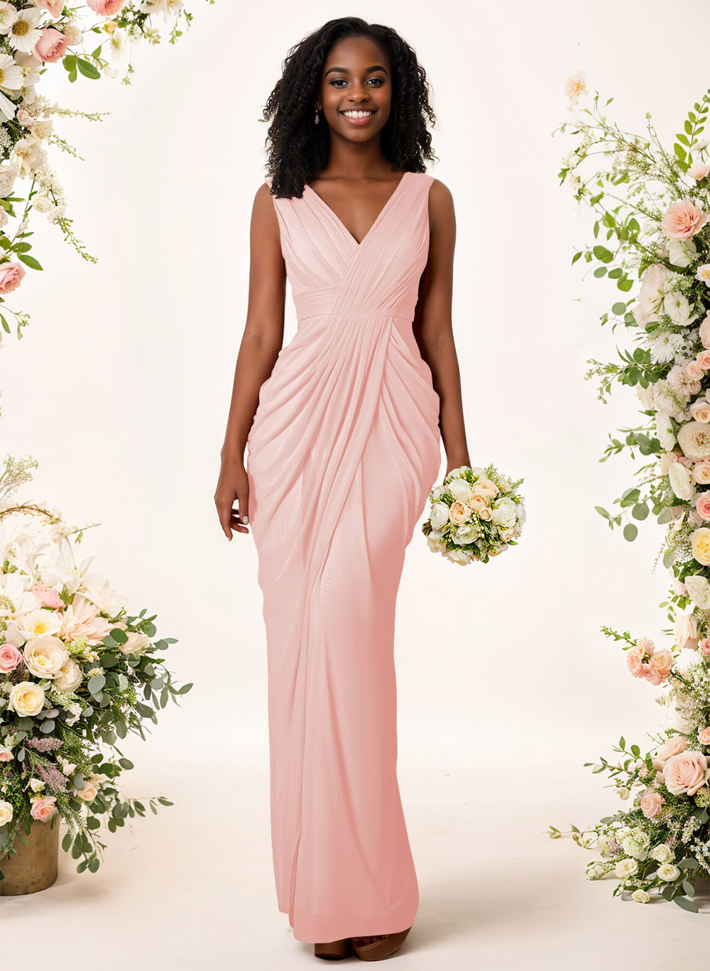 Sheath/Column V-Neck Sleeveless Floor-Length Chiffon Bridesmaid Dresses, product image 196