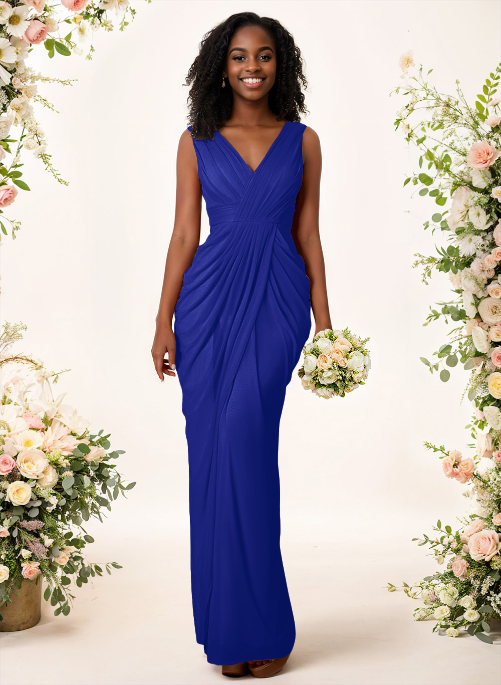Sheath/Column V-Neck Sleeveless Floor-Length Chiffon Bridesmaid Dresses, product image 25