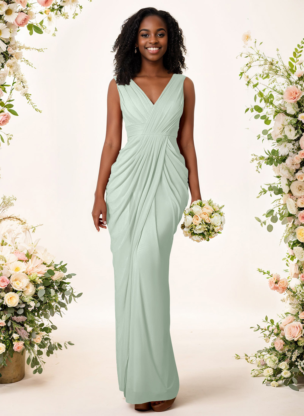 Sheath/Column V-Neck Sleeveless Floor-Length Chiffon Bridesmaid Dresses, product image 142