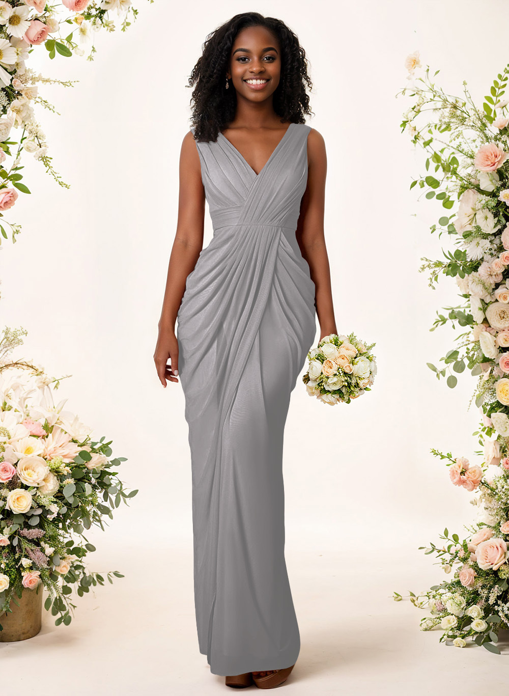 Sheath/Column V-Neck Sleeveless Floor-Length Chiffon Bridesmaid Dresses, product image 178