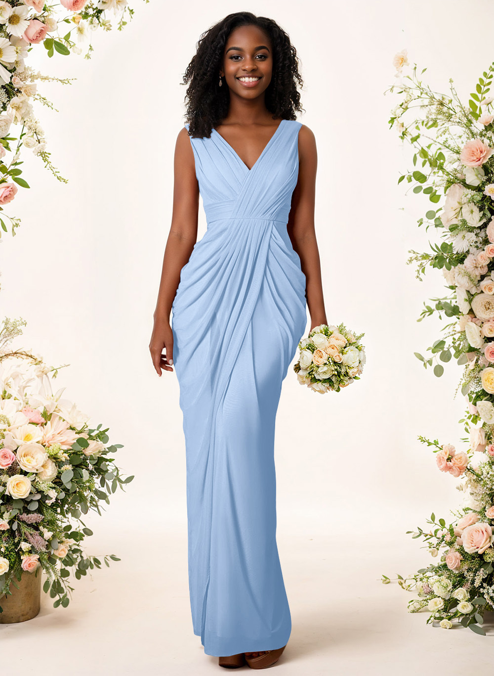 Sheath/Column V-Neck Sleeveless Floor-Length Chiffon Bridesmaid Dresses, product image 37
