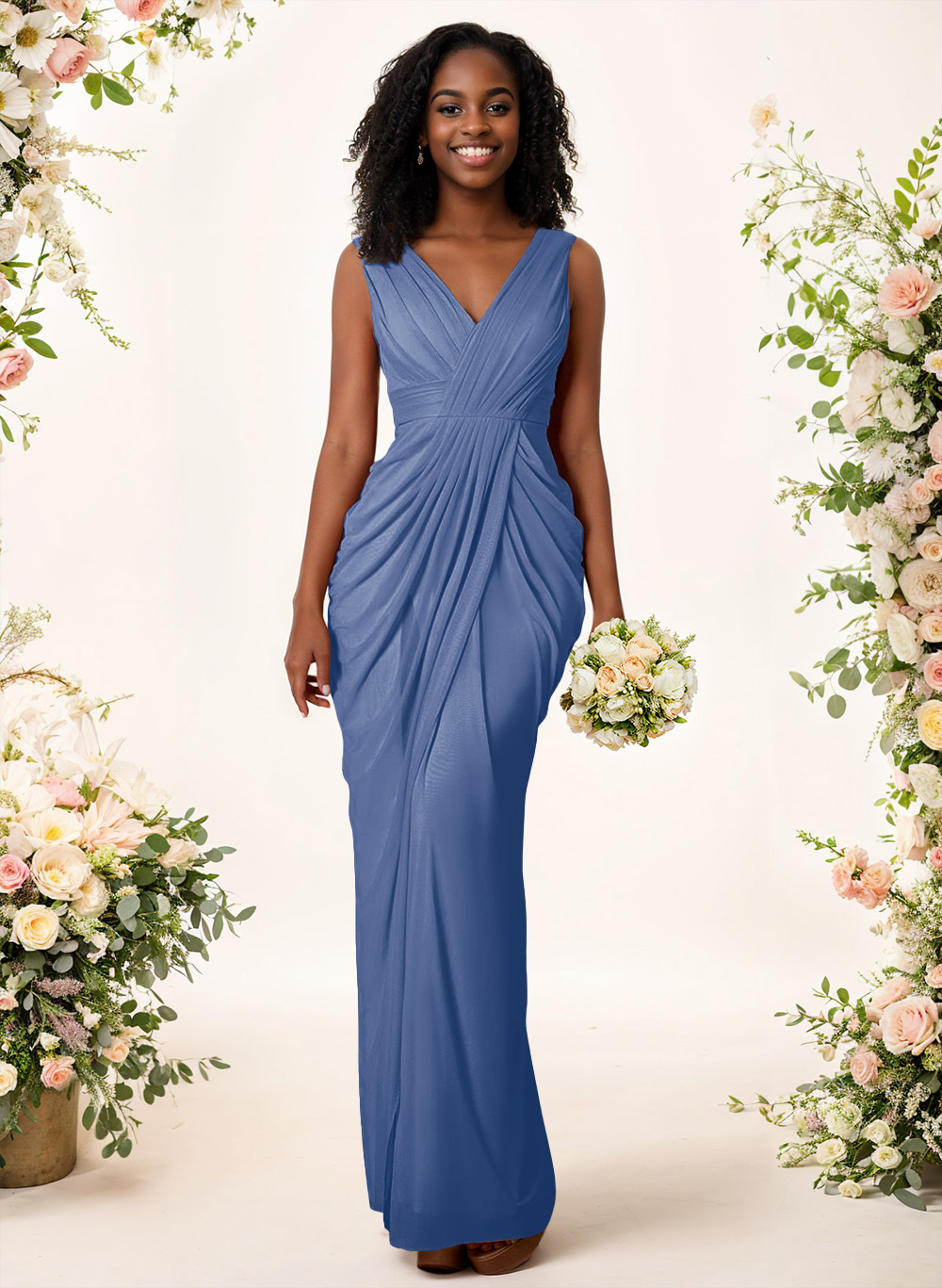 Sheath/Column V-Neck Sleeveless Floor-Length Chiffon Bridesmaid Dresses, product image 16