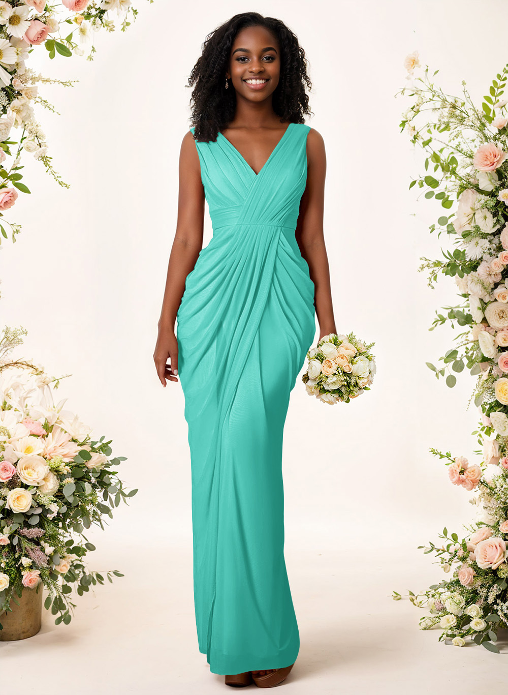 Sheath/Column V-Neck Sleeveless Floor-Length Chiffon Bridesmaid Dresses, product image 148