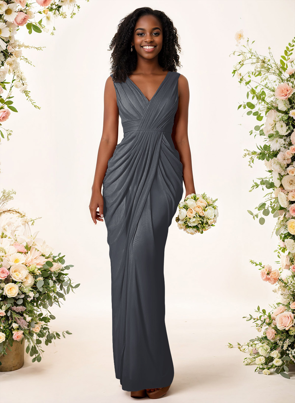 Sheath/Column V-Neck Sleeveless Floor-Length Chiffon Bridesmaid Dresses, product image 181