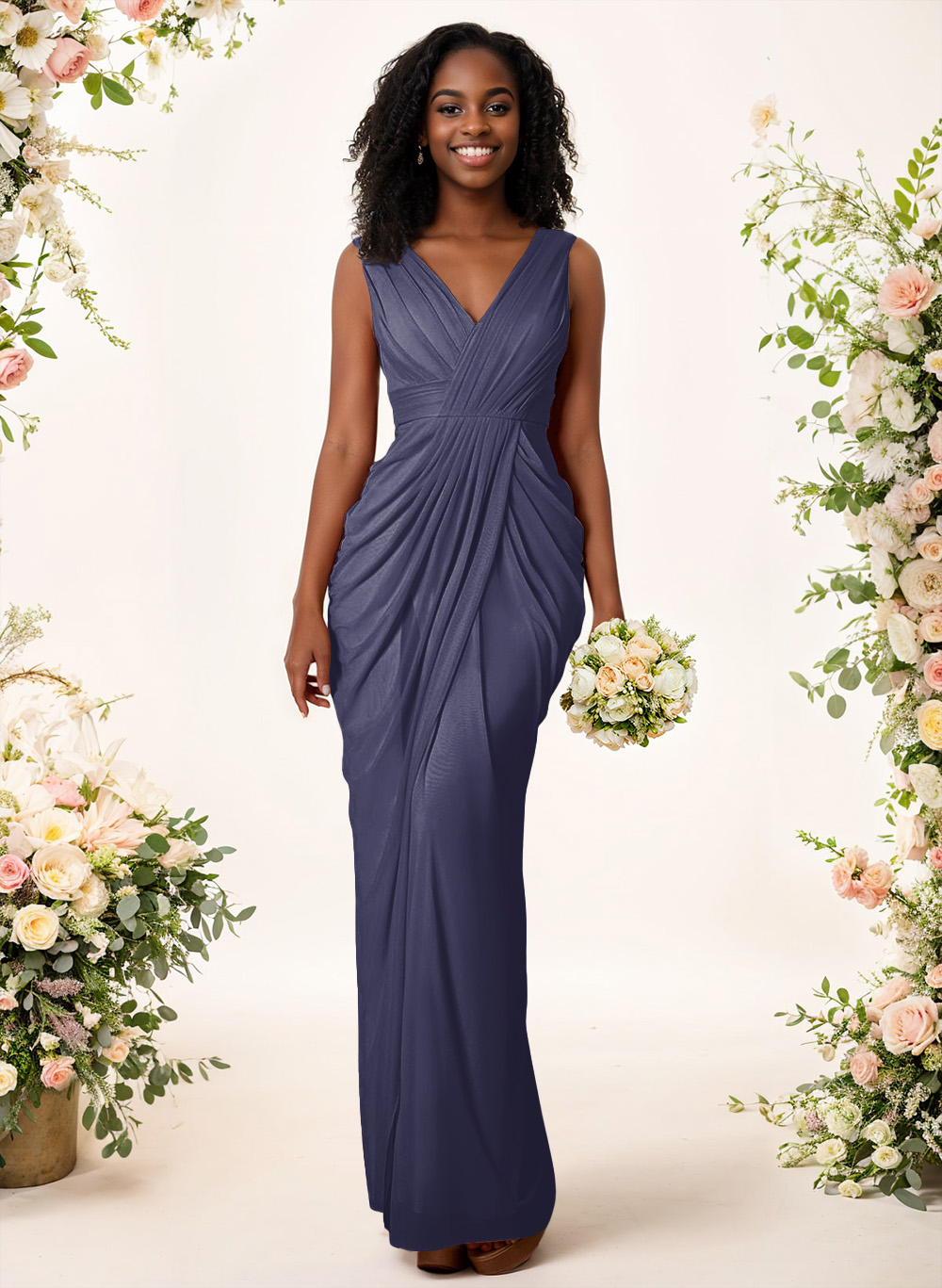 Sheath/Column V-Neck Sleeveless Floor-Length Chiffon Bridesmaid Dresses, product image 19
