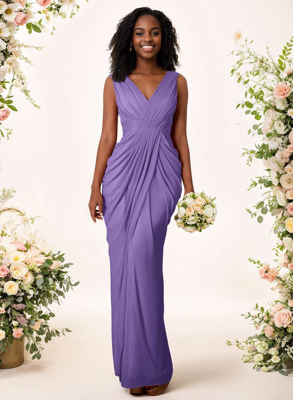 Sheath/Column V-Neck Sleeveless Floor-Length Chiffon Bridesmaid Dresses, product image 106