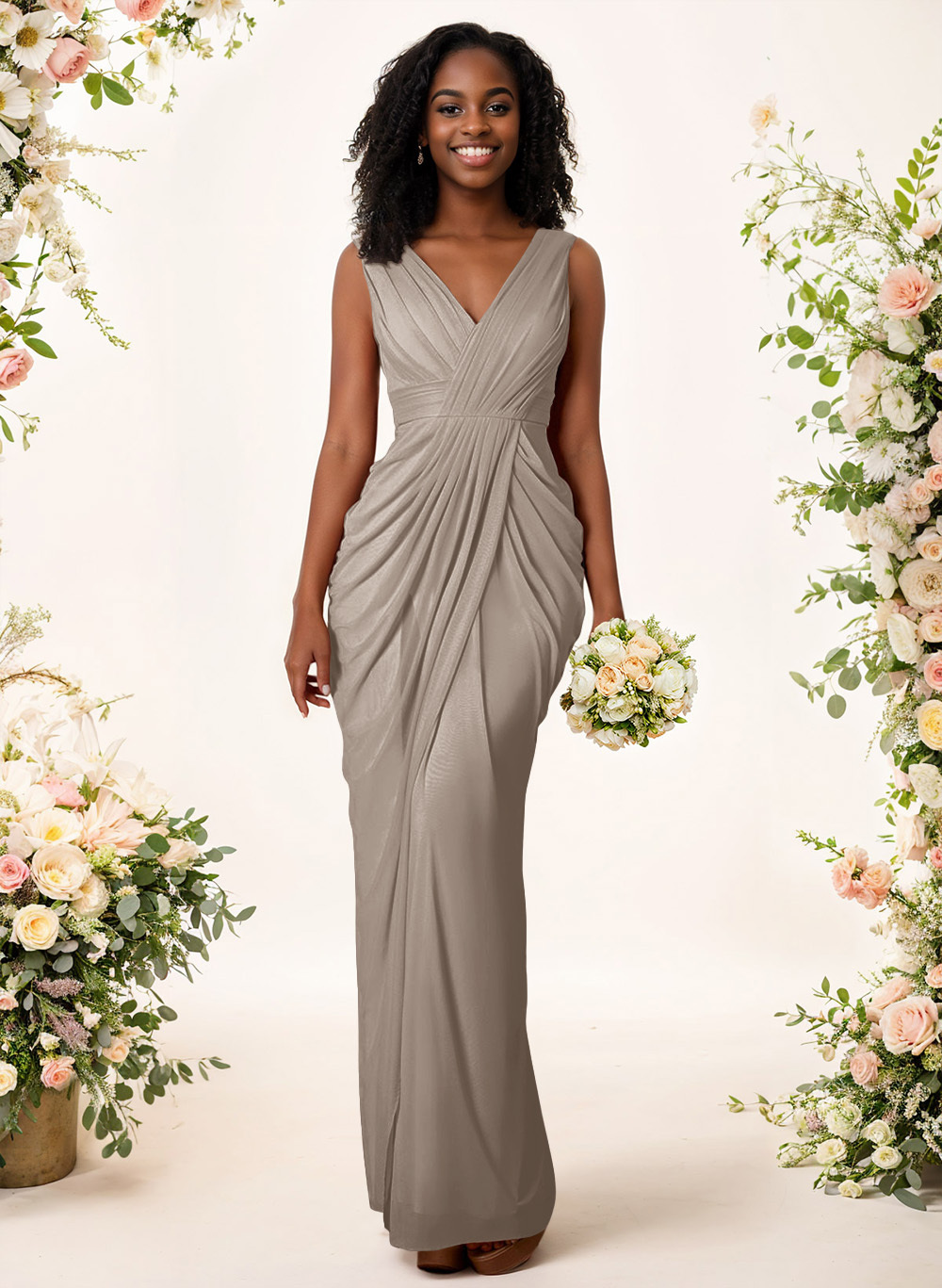 Sheath/Column V-Neck Sleeveless Floor-Length Chiffon Bridesmaid Dresses, product image 154