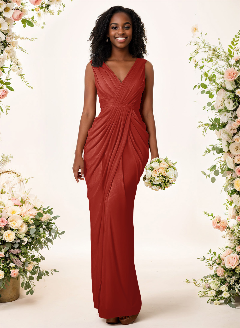Sheath/Column V-Neck Sleeveless Floor-Length Chiffon Bridesmaid Dresses, product image 58