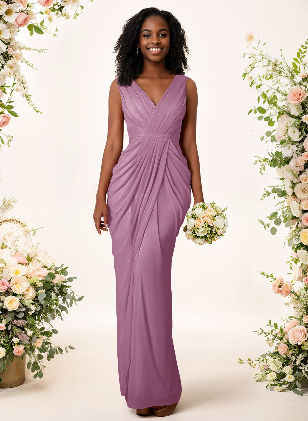 Sheath/Column V-Neck Sleeveless Floor-Length Chiffon Bridesmaid Dresses, product image 94