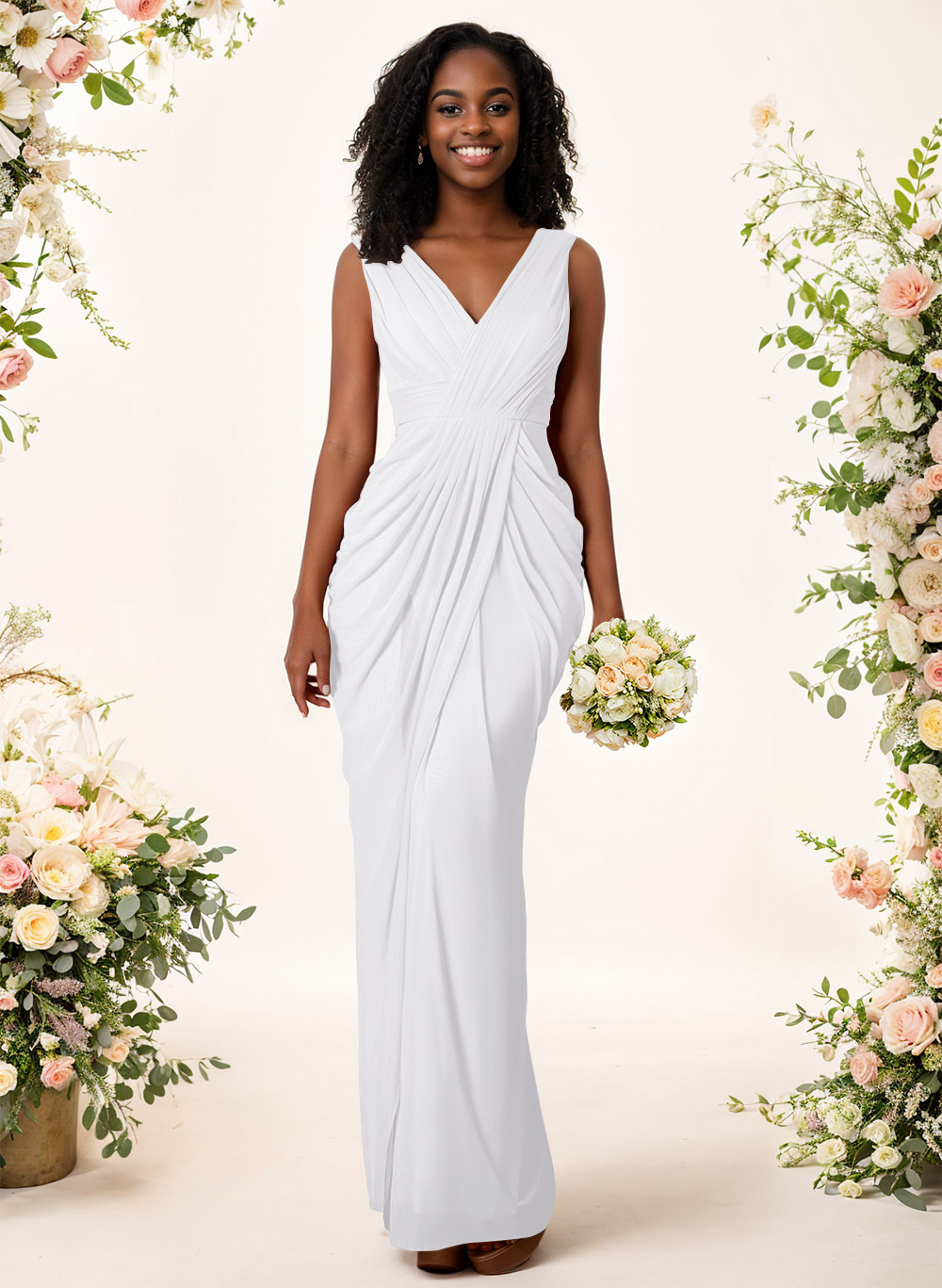 Sheath/Column V-Neck Sleeveless Floor-Length Chiffon Bridesmaid Dresses, product image 175