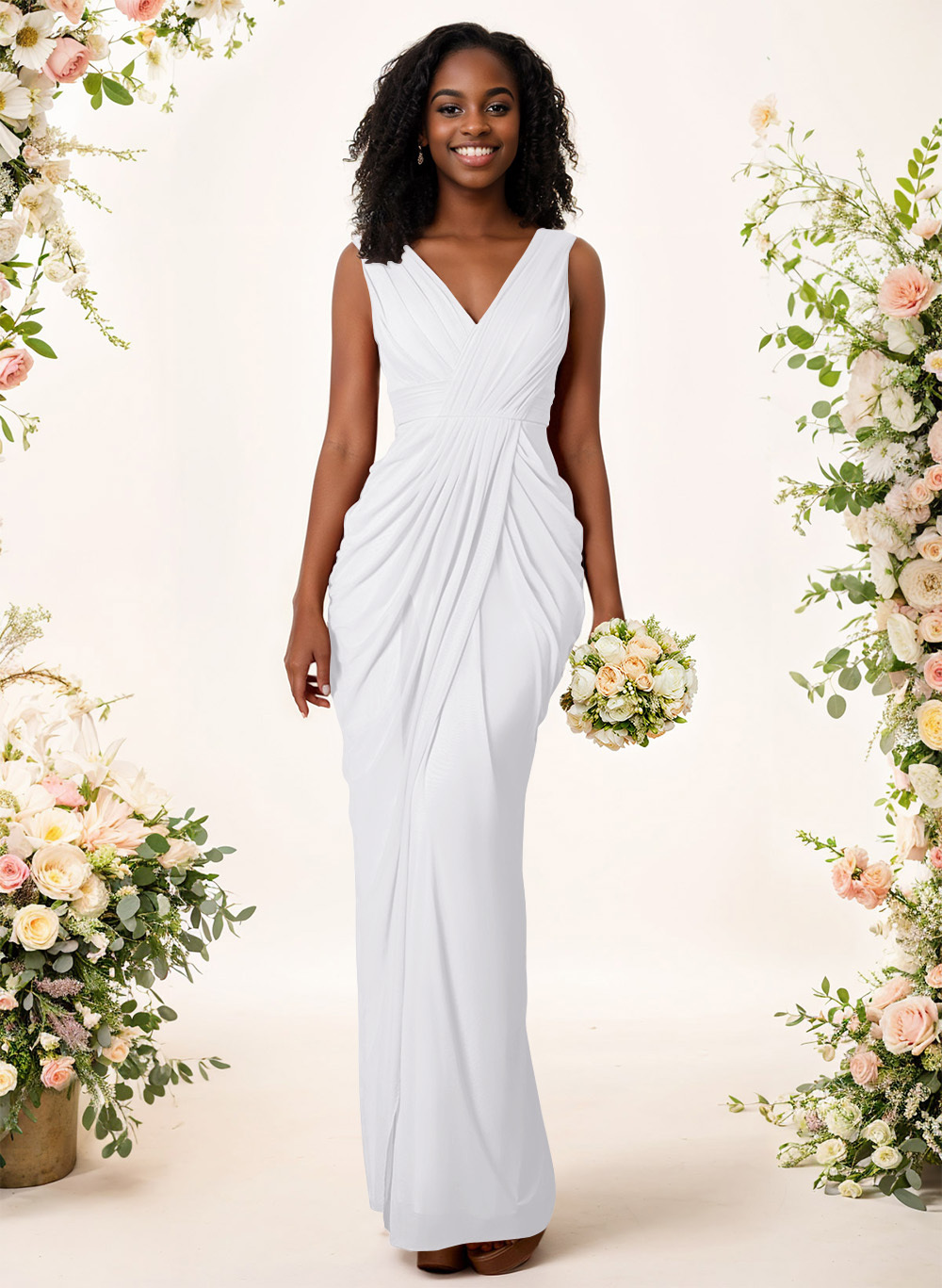 Sheath/Column V-Neck Sleeveless Floor-Length Chiffon Bridesmaid Dresses, product image 175