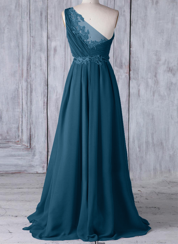 A-Line One-Shoulder Sleeveless Chiffon Bridesmaid Dresses With Lace, image 10