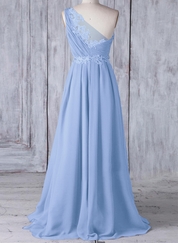 A-Line One-Shoulder Sleeveless Chiffon Bridesmaid Dresses With Lace, image 14
