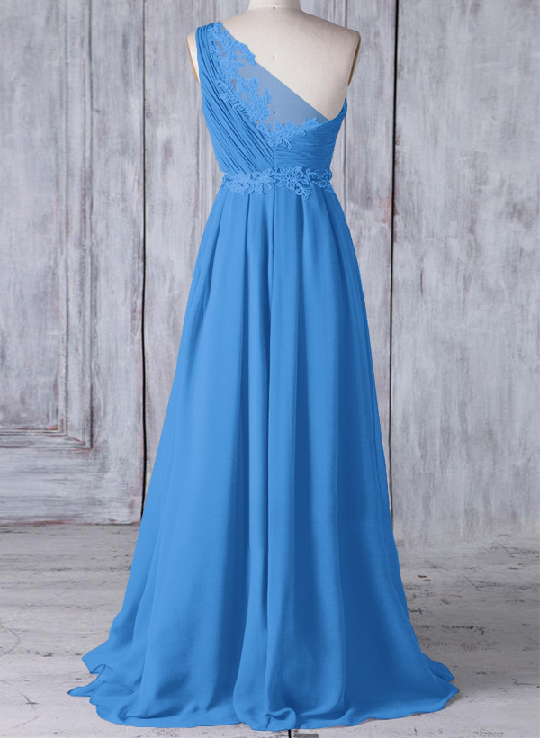 A-Line One-Shoulder Sleeveless Chiffon Bridesmaid Dresses With Lace, image 12