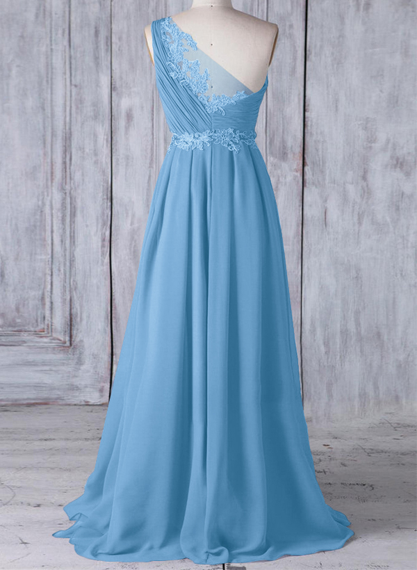 A-Line One-Shoulder Sleeveless Chiffon Bridesmaid Dresses With Lace, image 13