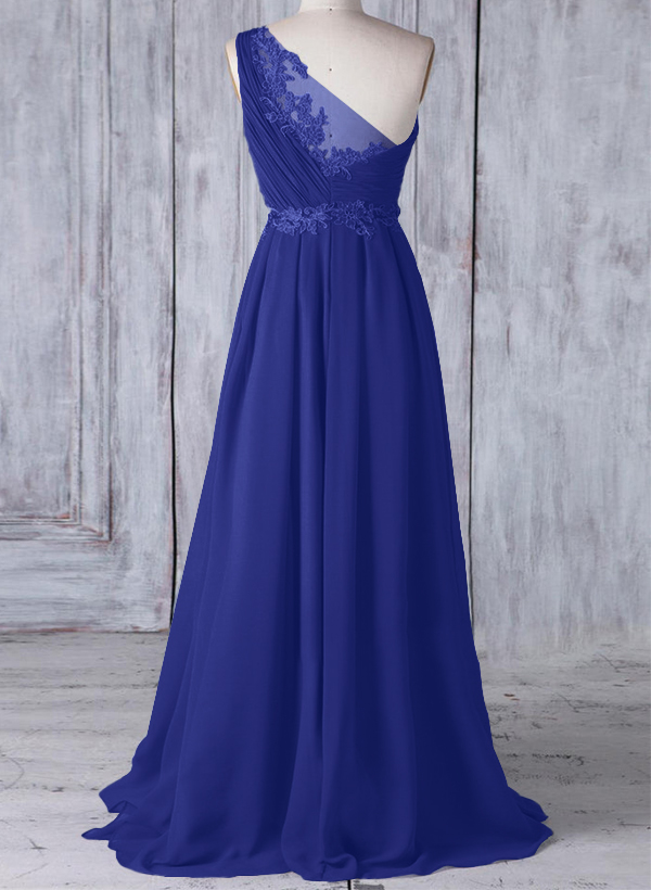 A-Line One-Shoulder Sleeveless Chiffon Bridesmaid Dresses With Lace, image 11