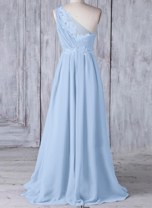 A-Line One-Shoulder Sleeveless Chiffon Bridesmaid Dresses With Lace, image 15