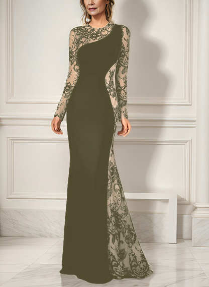 Trumpet/Mermaid Long Sleeves Lace/Elastic Satin Mother Of The Bride Dresses