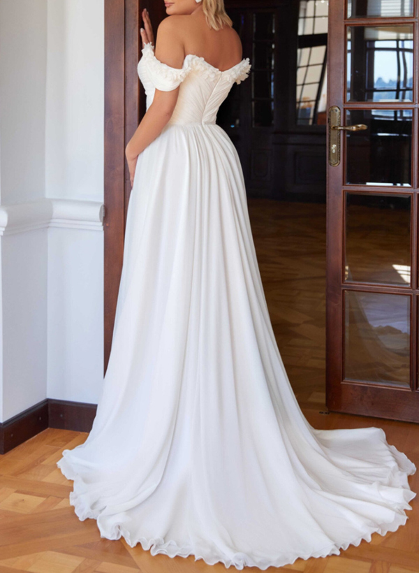 Plus Size A-Line Off-The-Shoulder Chiffon Wedding Dresses With Flower(s), product image 2