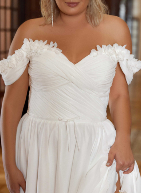 Plus Size A-Line Off-The-Shoulder Chiffon Wedding Dresses With Flower(s), product image 4