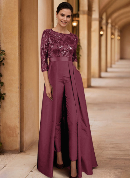 Jumpsuit/Pantsuit Satin/Sequined Mother Of The Bride Dresses With High Split