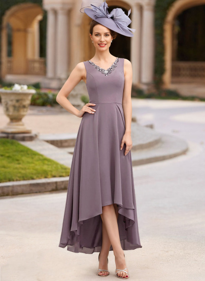 Sheath/Column V-Neck Chiffon(Non-Stretch) Mother Of The Bride Dresses